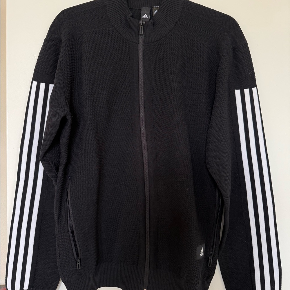 Adidas Black and White Knit Zip Up Sweater